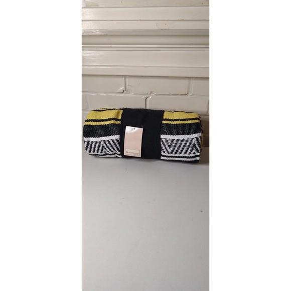 Other - Yoga Blanket Mexican Throw Vintage Style Yellow White Black Stripes 51" x 75"